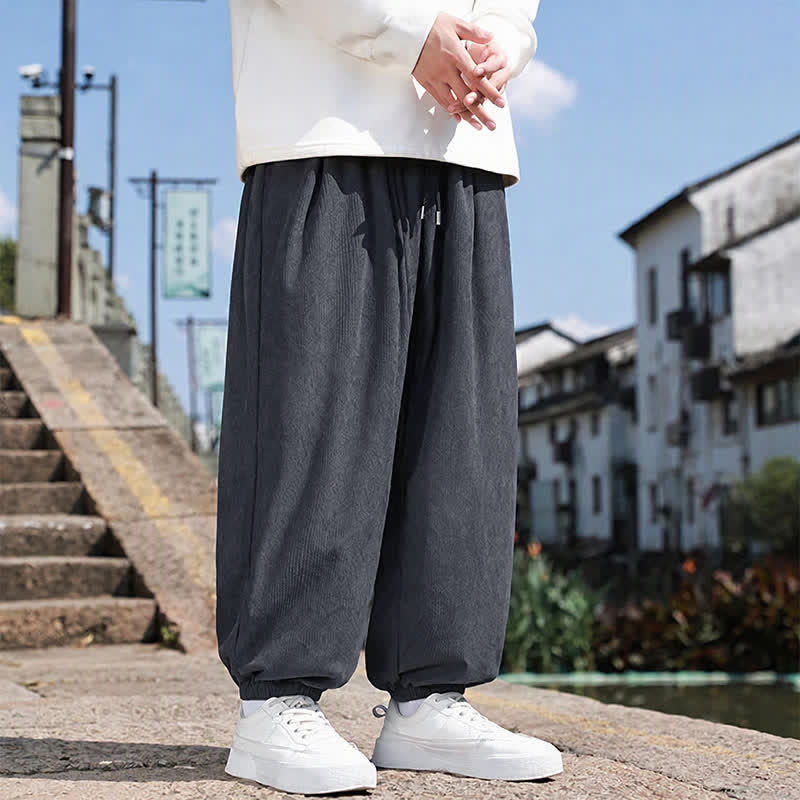 Buddha Stones Winter Basic Classic Broek met Trekkoord, Effen Cropped Corduroy Heren Harembroek met Zakken - image 17