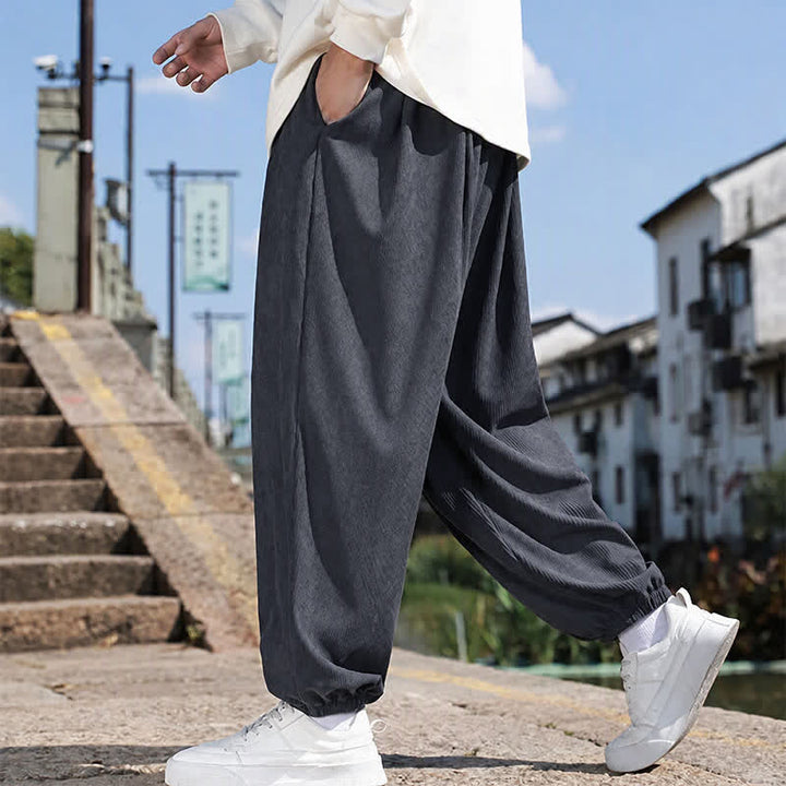 Buddha Stones Winter Basic Classic Broek met Trekkoord, Effen Cropped Corduroy Heren Harembroek met Zakken - image 22