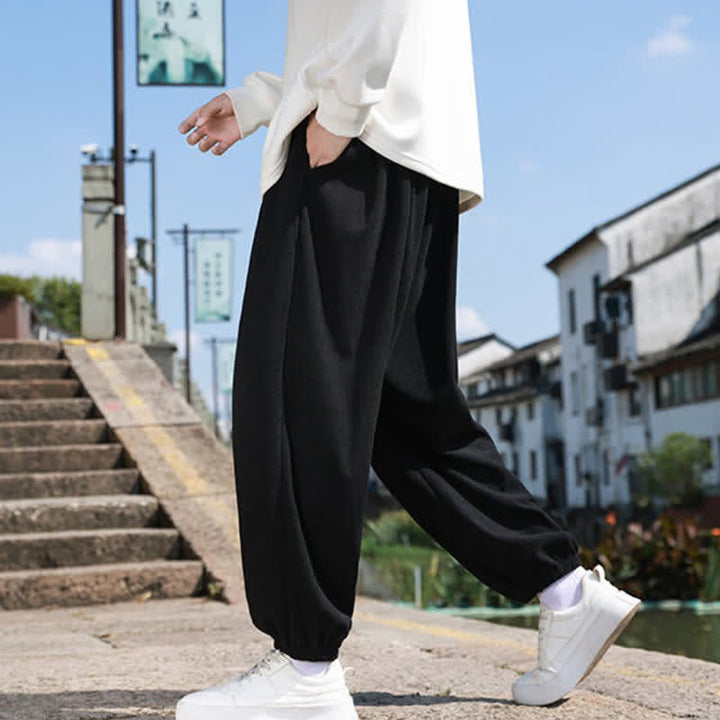 Buddha Stones Winter Basic Classic Broek met Trekkoord, Effen Cropped Corduroy Heren Harembroek met Zakken - image 12