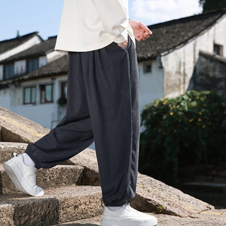 Buddha Stones Winter Basic Classic Broek met Trekkoord, Effen Cropped Corduroy Heren Harembroek met Zakken - image 21