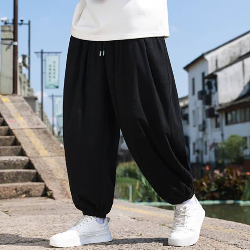 Buddha Stones Winter Basic Classic Broek met Trekkoord, Effen Cropped Corduroy Heren Harembroek met Zakken - image 13