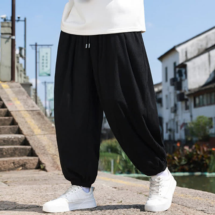 Buddha Stones Winter Basic Classic Broek met Trekkoord, Effen Cropped Corduroy Heren Harembroek met Zakken - image 13