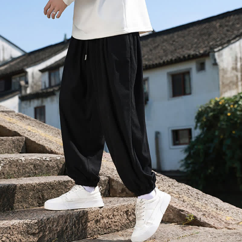 Buddha Stones Winter Basic Classic Broek met Trekkoord, Effen Cropped Corduroy Heren Harembroek met Zakken - image 14