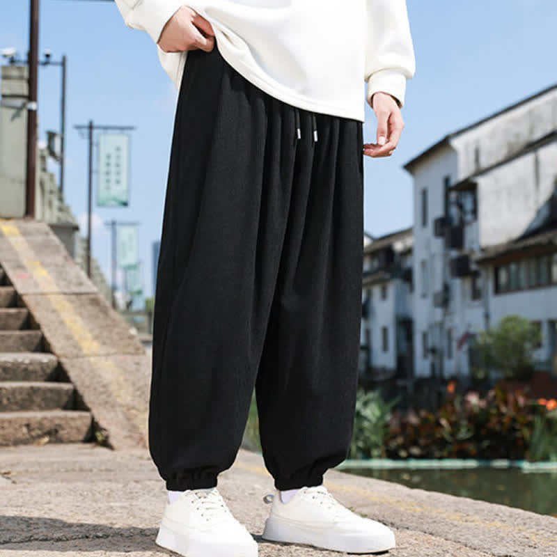 Buddha Stones Winter Basic Classic Broek met Trekkoord, Effen Cropped Corduroy Heren Harembroek met Zakken - image 10