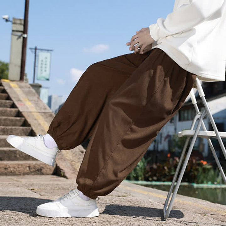 Buddha Stones Winter Basic Classic Broek met Trekkoord, Effen Cropped Corduroy Heren Harembroek met Zakken - Zadelbruin - US/UK/AU46, EU56 (5XL) - image 0