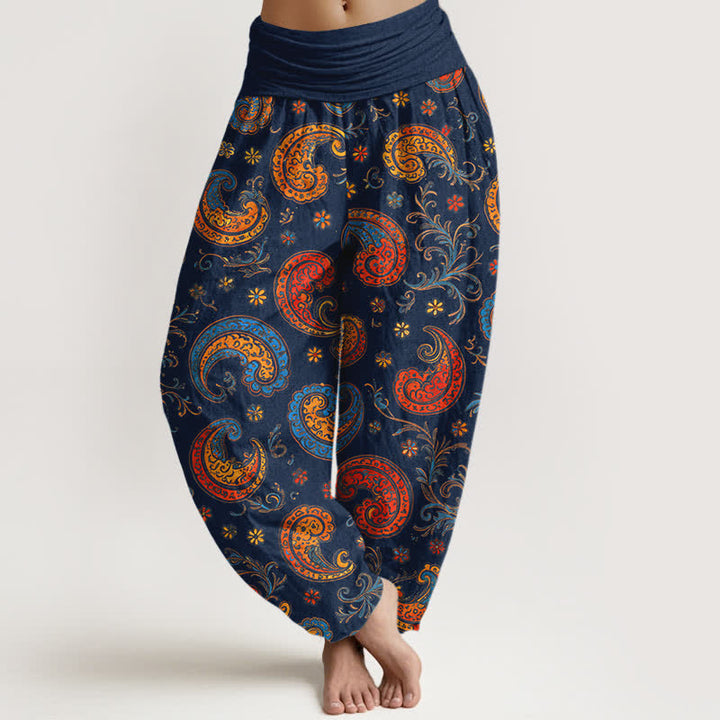 Buddha Stones Dames harembroek met elastische Taille en exotisch katoenen paisley-motief. - Middernachtblauw - US16, UK/AU20, EU48 (3XL) - image 0