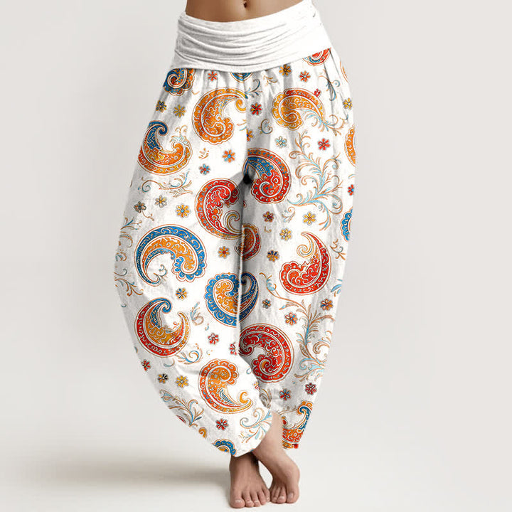 Buddha Stones Dames harembroek met elastische Taille en exotisch katoenen paisley-motief. - Wit - US16, UK/AU20, EU48 (3XL) - image 5