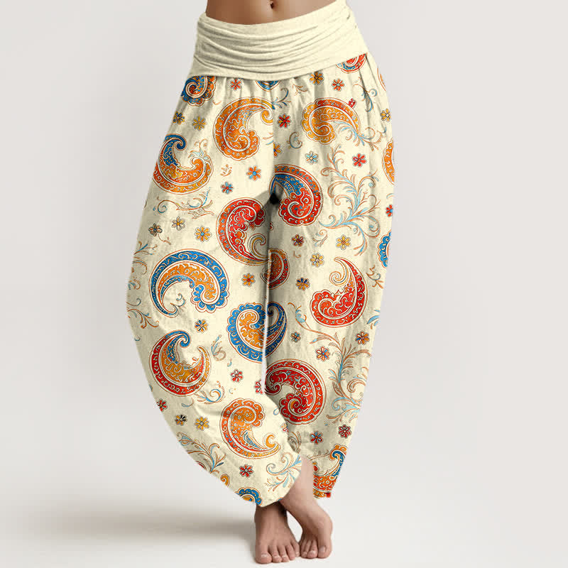 Buddha Stones Dames harembroek met elastische Taille en exotisch katoenen paisley-motief. - Beige - US16, UK/AU20, EU48 (3XL) - image 8