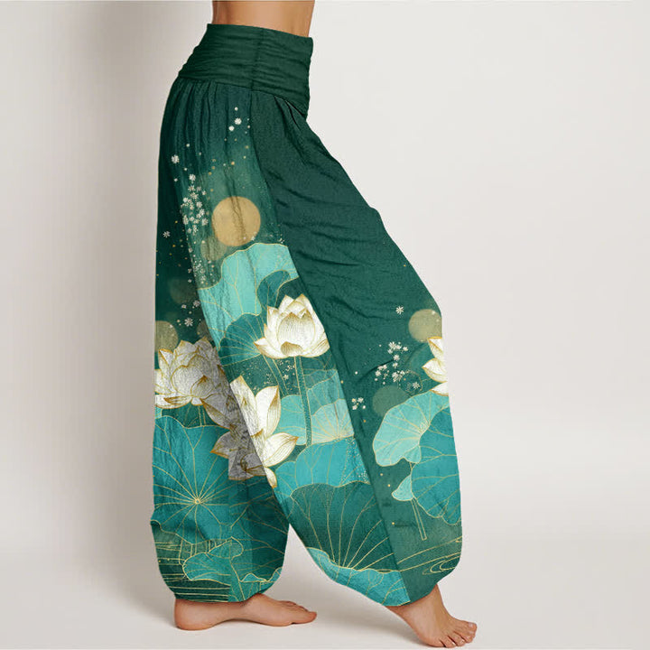Buddha Stones Dames harembroek met elastische Taille en oosters lotusbladpatroon van katoen - image 2