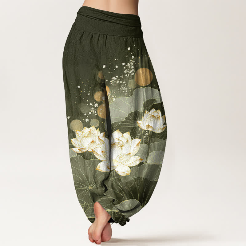 Buddha Stones Dames harembroek met elastische Taille en oosters lotusbladpatroon van katoen - image 6