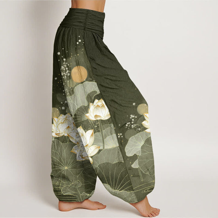 Buddha Stones Dames harembroek met elastische Taille en oosters lotusbladpatroon van katoen - image 7