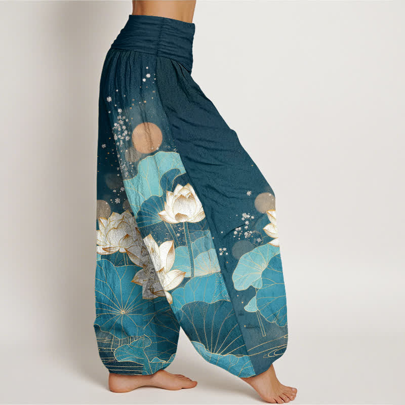 Buddha Stones Dames harembroek met elastische Taille en oosters lotusbladpatroon van katoen - image 10