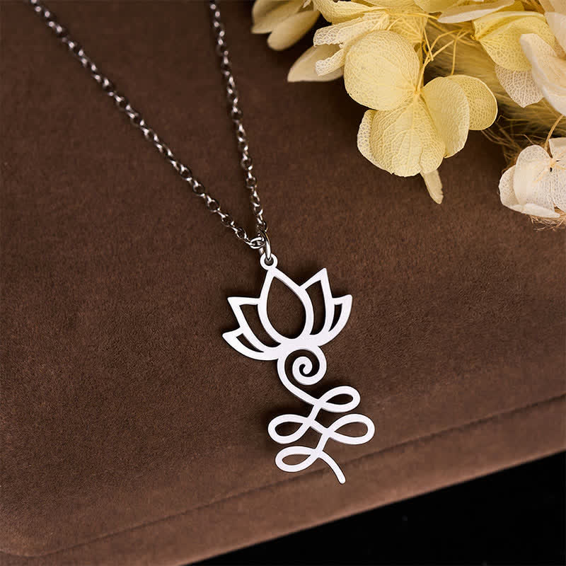 Buddha Stones Minimalistische hanger met uitgesneden lotusbloem van titaniumstaal, een zogenaamde 'Enlightenship'- Ketting. - image 1