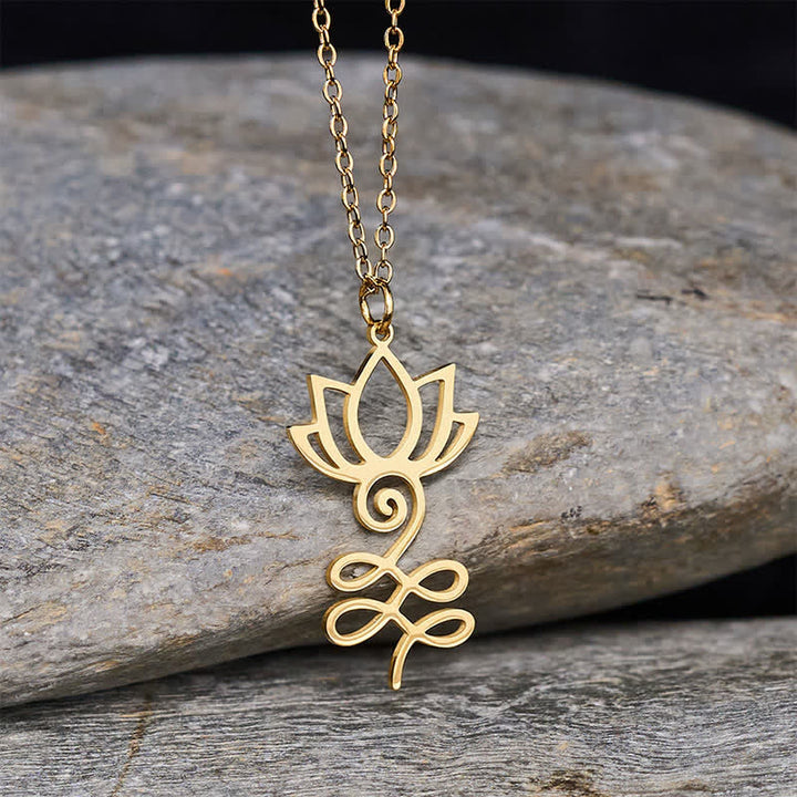 Buddha Stones Minimalistische hanger met uitgesneden lotusbloem van titaniumstaal, een zogenaamde &