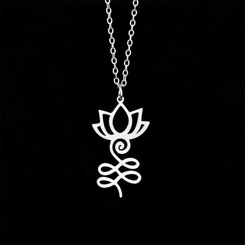Buddha Stones Minimalistische hanger met uitgesneden lotusbloem van titaniumstaal, een zogenaamde &