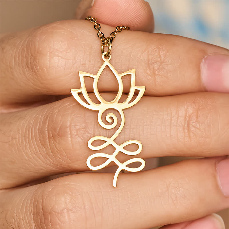 Buddha Stones Minimalistische hanger met uitgesneden lotusbloem van titaniumstaal, een zogenaamde &