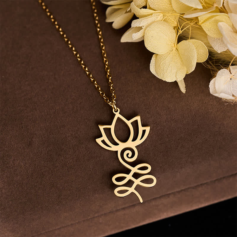 Buddha Stones Minimalistische hanger met uitgesneden lotusbloem van titaniumstaal, een zogenaamde &