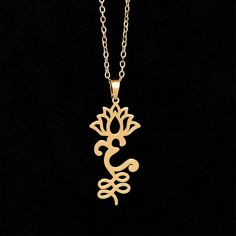 Buddha Stones Beschermende Ketting met opengewerkte lotushanger van titaniumstaal - image 9