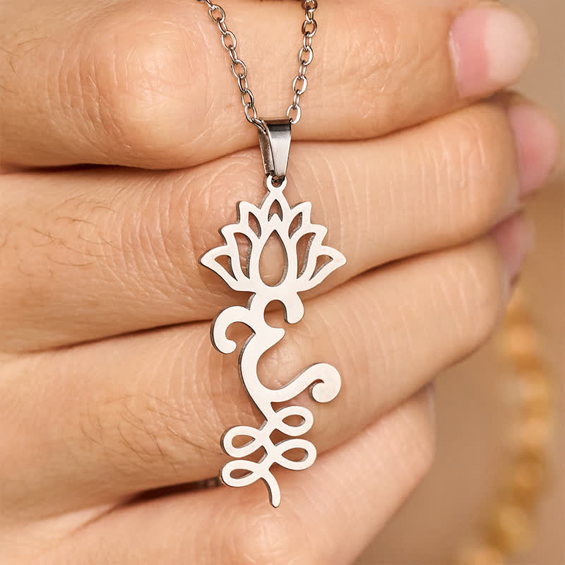 Buddha Stones Beschermende Ketting met opengewerkte lotushanger van titaniumstaal - image 4