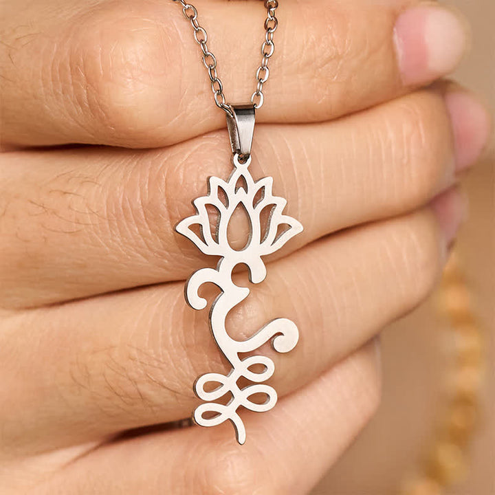 Buddha Stones Beschermende Ketting met opengewerkte lotushanger van titaniumstaal - image 4