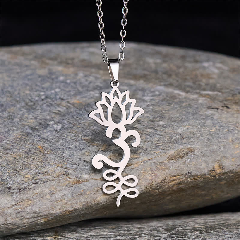 Buddha Stones Beschermende Ketting met opengewerkte lotushanger van titaniumstaal - Zilver - image 0
