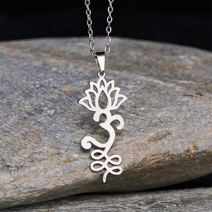 Buddha Stones Beschermende Ketting met opengewerkte lotushanger van titaniumstaal - Zilver - image 0