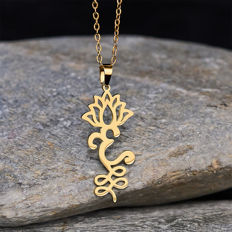 Buddha Stones Beschermende Ketting met opengewerkte lotushanger van titaniumstaal - Goud - image 7