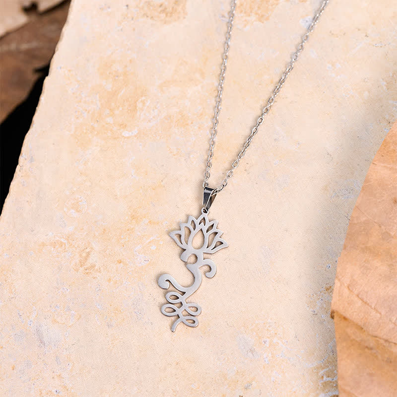 Buddha Stones Beschermende Ketting met opengewerkte lotushanger van titaniumstaal - image 3