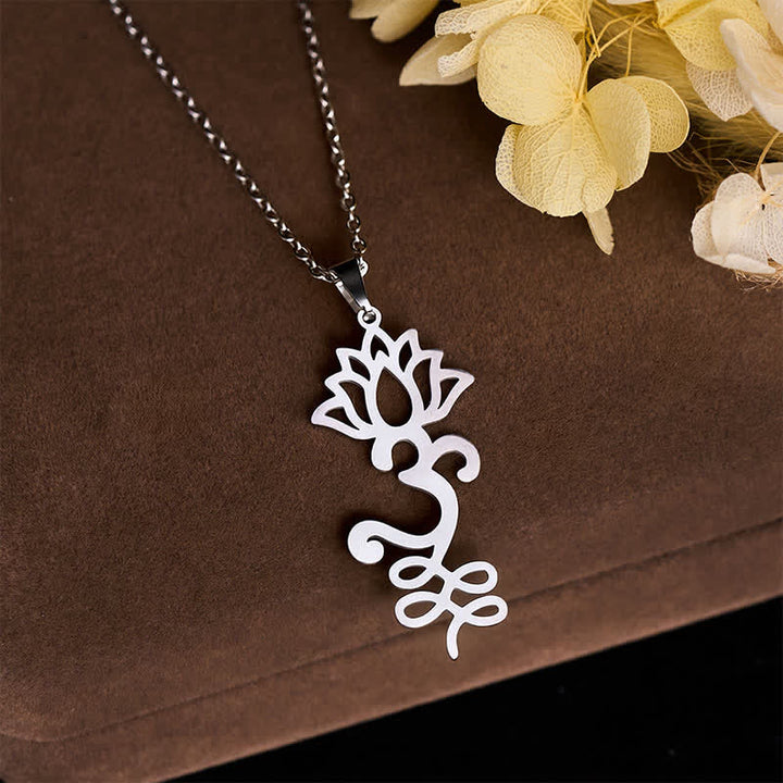 Buddha Stones Beschermende Ketting met opengewerkte lotushanger van titaniumstaal - image 1
