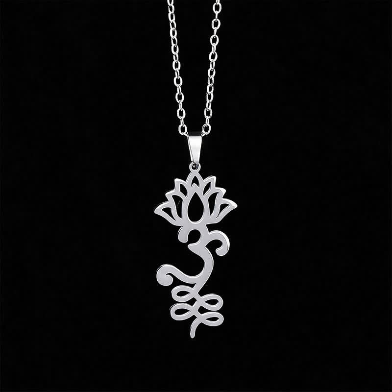 Buddha Stones Beschermende Ketting met opengewerkte lotushanger van titaniumstaal - image 2