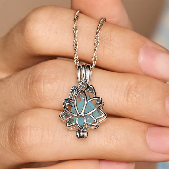 Buddha Stones Aquamarijnkleurige titanium stalen lotus vredeshanger Ketting - image 5