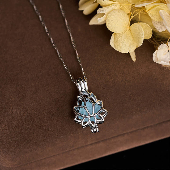 Buddha Stones Aquamarijnkleurige titanium stalen lotus vredeshanger Ketting - image 4