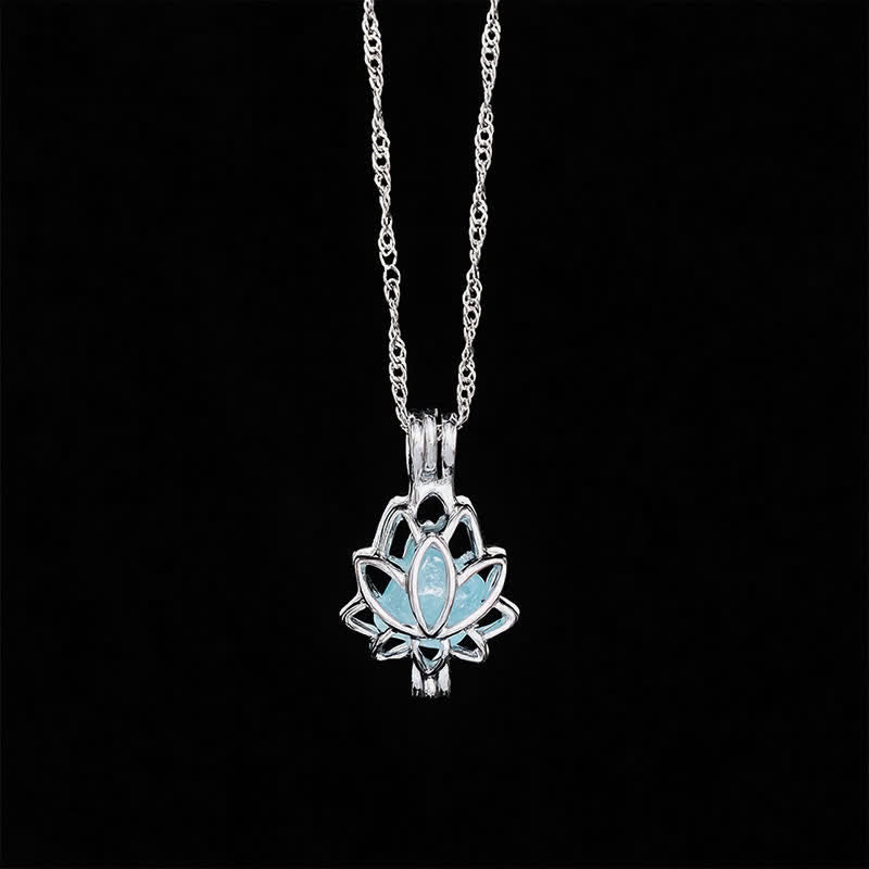 Buddha Stones Aquamarijnkleurige titanium stalen lotus vredeshanger Ketting - image 3
