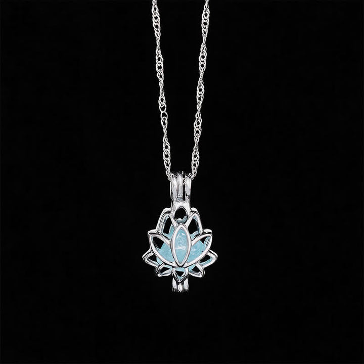 Buddha Stones Aquamarijnkleurige titanium stalen lotus vredeshanger Ketting - image 3
