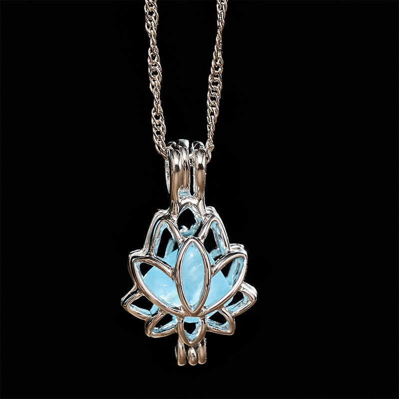 Buddha Stones Aquamarijnkleurige titanium stalen lotus vredeshanger Ketting - Aquamarijn (Vrede ♥ Sereniteit) - image 0