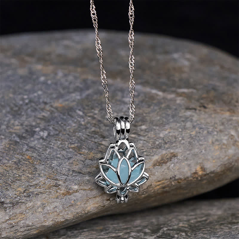Buddha Stones Aquamarijnkleurige titanium stalen lotus vredeshanger Ketting - image 2