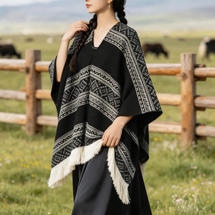 Buddha Stones Herfst/Winter Boho Geometrische Strepen Sjaal met Sjaal (groot) voor Dames - image 2