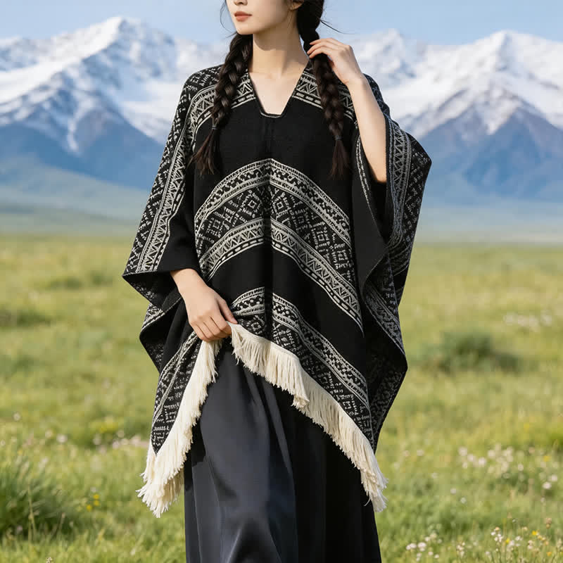 Buddha Stones Herfst/Winter Boho Geometrische Strepen Sjaal met Sjaal (groot) voor Dames - image 1