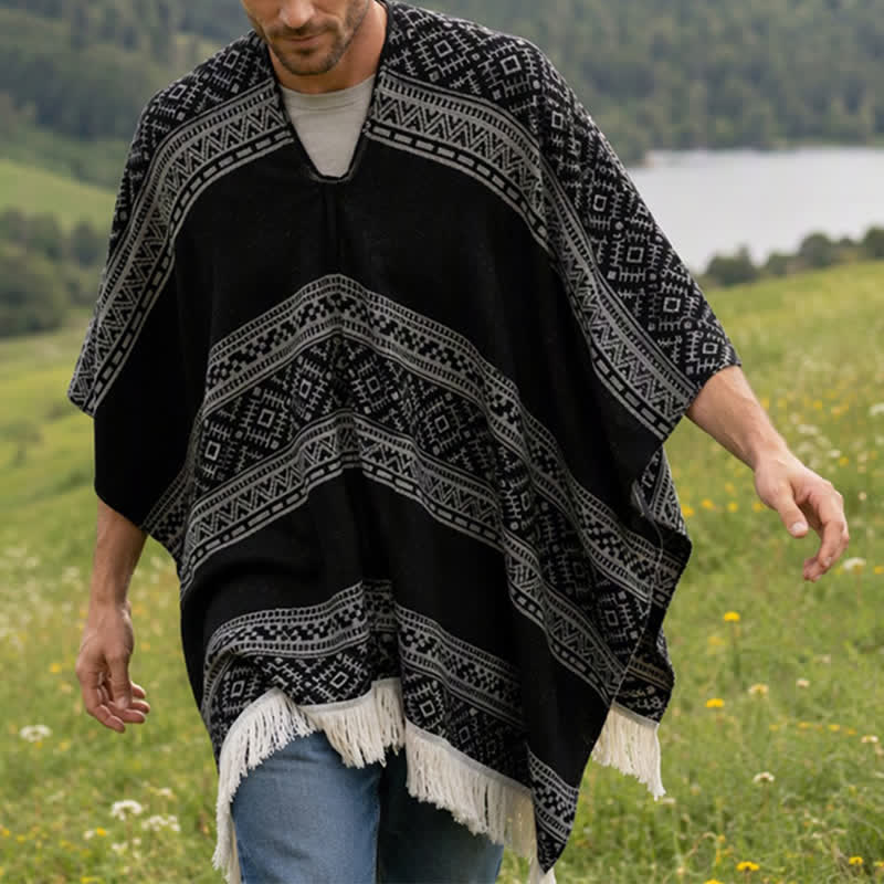 Buddha Stones Herfst/Winter Boho Geometrische Strepen Sjaal met Sjaal (groot) voor Dames - image 3