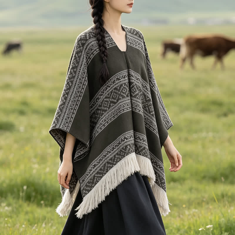 Buddha Stones Herfst/Winter Boho Geometrische Strepen Sjaal met Sjaal (groot) voor Dames - image 6