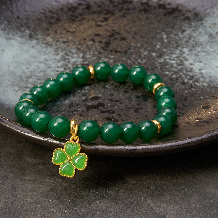 Buddha Stones Natuurlijke groene agaat klavertje vier Armband - image 7