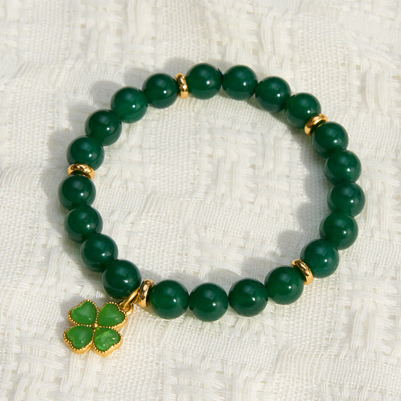Buddha Stones Natuurlijke groene agaat klavertje vier Armband - image 3