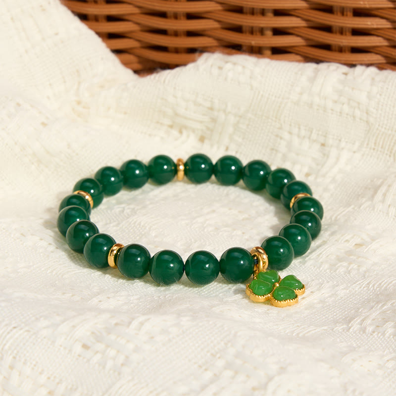 Buddha Stones Natuurlijke groene agaat klavertje vier Armband - image 4
