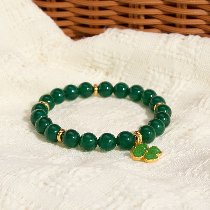 Buddha Stones Natuurlijke groene agaat klavertje vier Armband - image 4