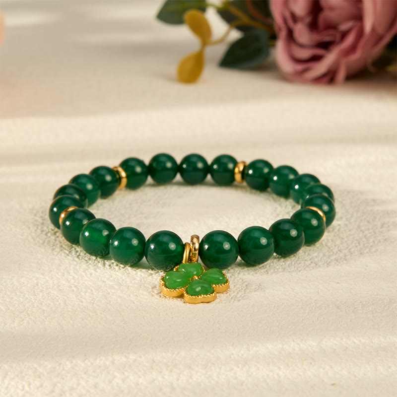 Buddha Stones Natuurlijke groene agaat klavertje vier Armband - image 2