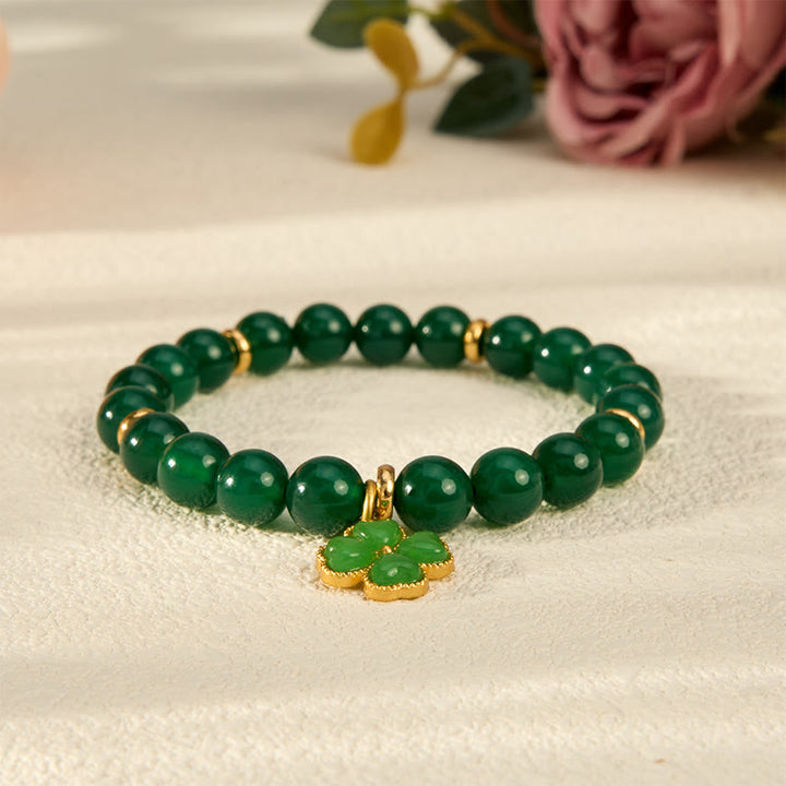 Buddha Stones Natuurlijke groene agaat klavertje vier Armband - image 2