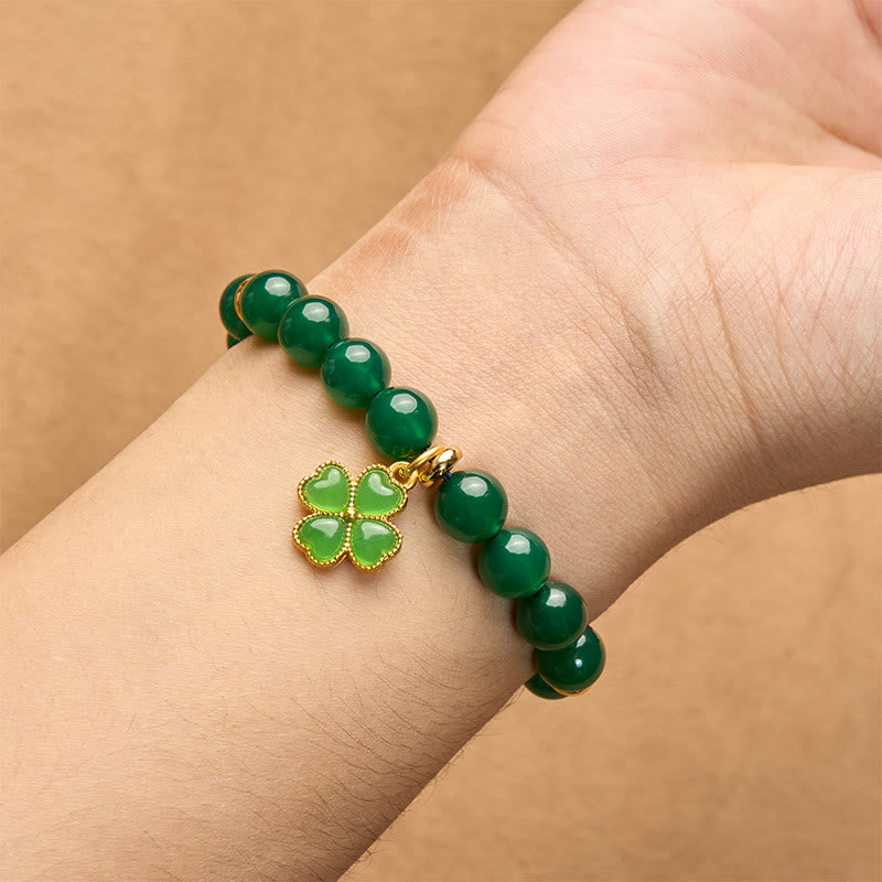 Buddha Stones Natuurlijke groene agaat klavertje vier Armband - image 8