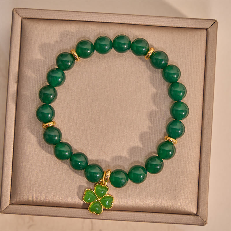 Buddha Stones Natuurlijke groene agaat klavertje vier Armband - image 1
