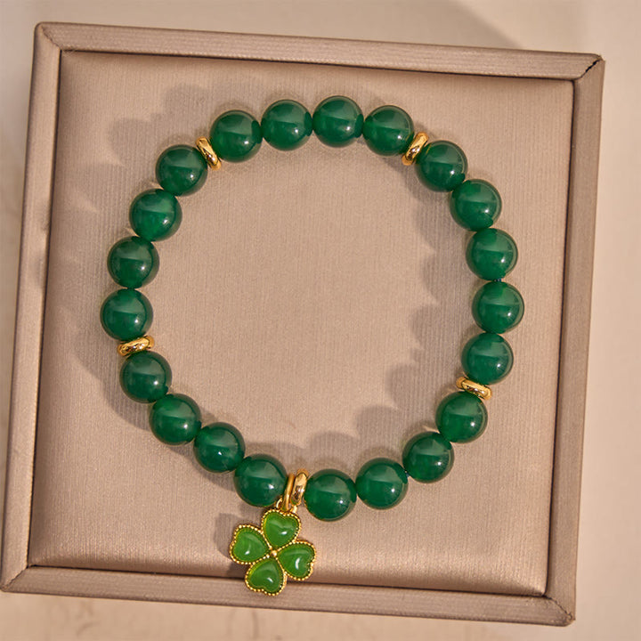 Buddha Stones Natuurlijke groene agaat klavertje vier Armband - image 1