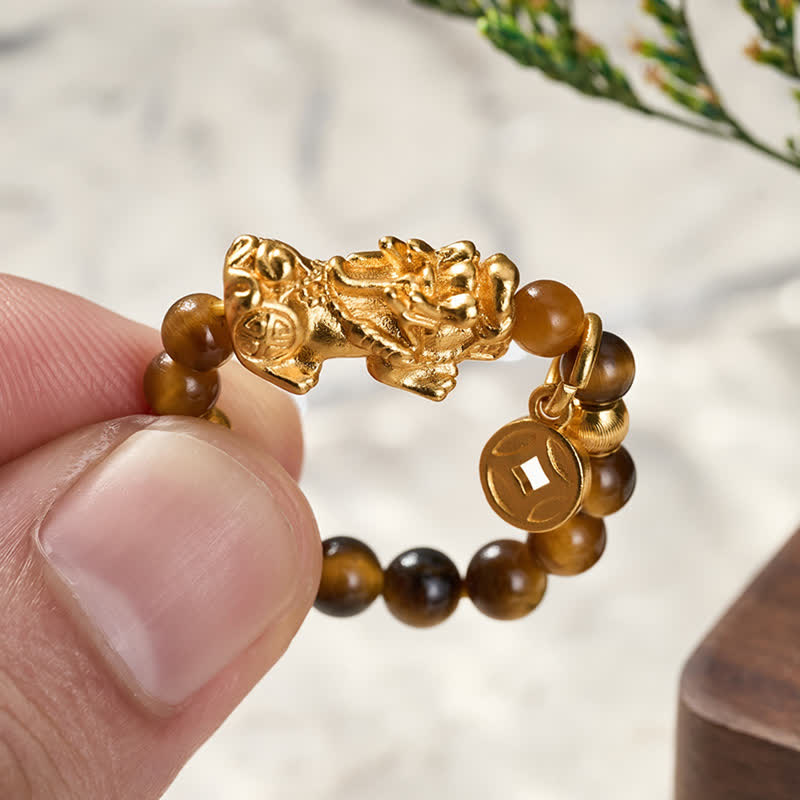 Buddha Stones Mini- Ring met kralen en Pi Xiu-motief (Timber Eye) - image 4